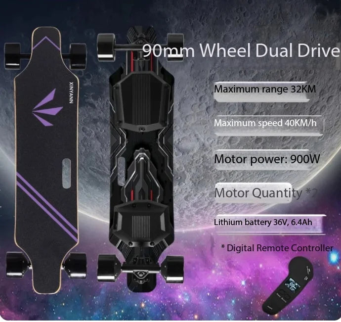 New Upgraded 32KM Long Range Smart Remote Control 4 Wheels Dual Motor Adult Land Surf Electric Skateboard