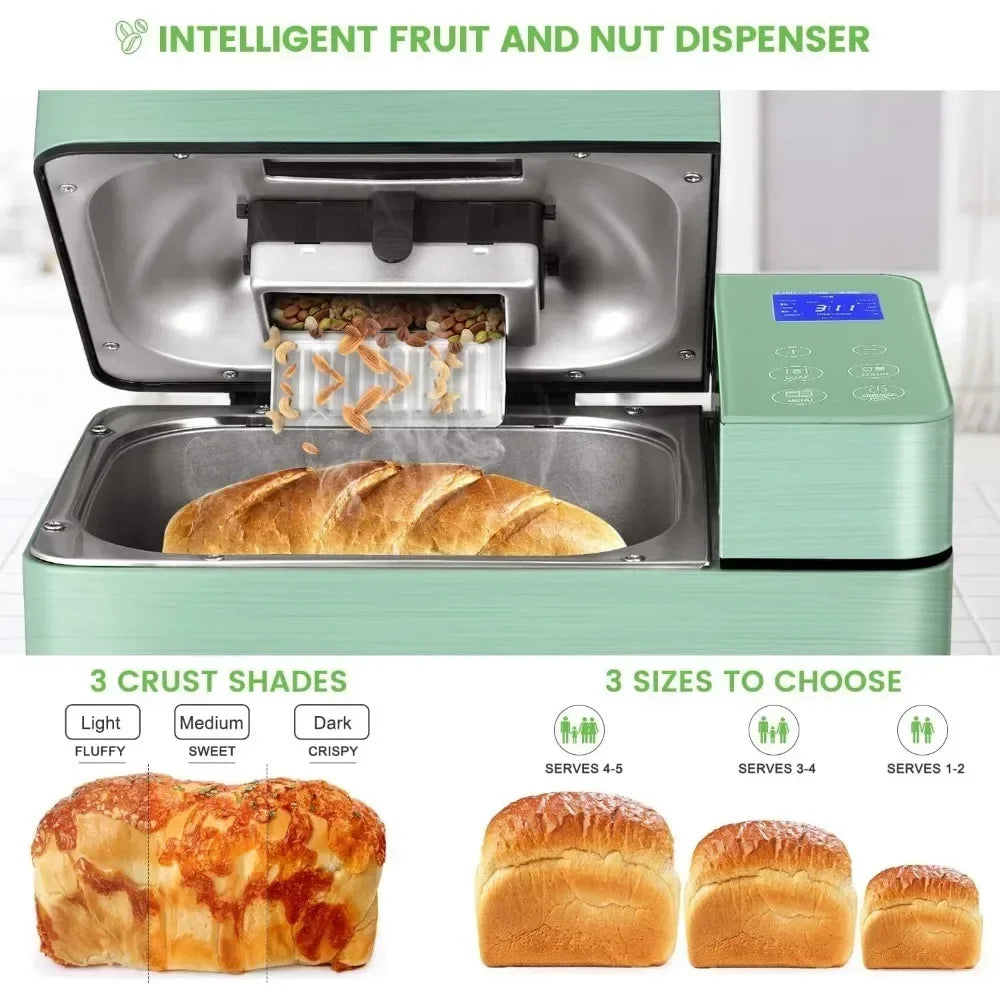 l 2.2LB Large Bread Maker - Dual Heaters, 17 In 1 Gluten Free Bread Maker, Pizza Dough, Jam, Automatic Nut Dispenser L