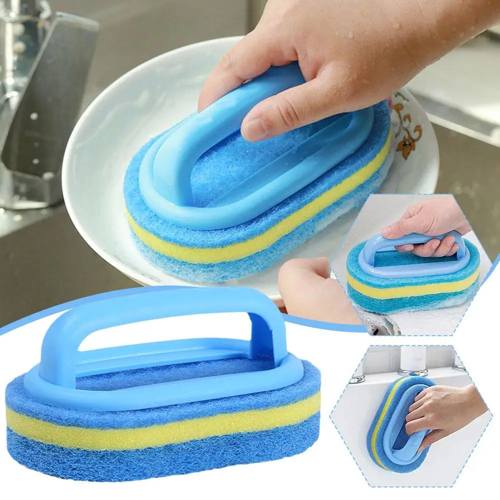 Multi Functional Cleaning Sponge with Handle for Kitchen Bathroom Tile Glass Bathtub Stain Removal Easy Grip Design