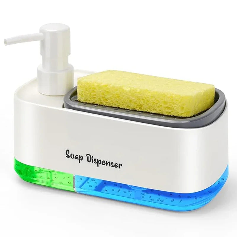 3-in-1 Hand and Dish Soap Dispenser Set with Sponge Holder Dual Countertop Kitchen Sink Soap Pump Organizer