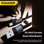 Essager 2 in1 Right Angle Elbow Cable 3A Fast Charging Wire USB A To Type C Lightning Cable For iPhone 16 15Pro Max MacBook iPad